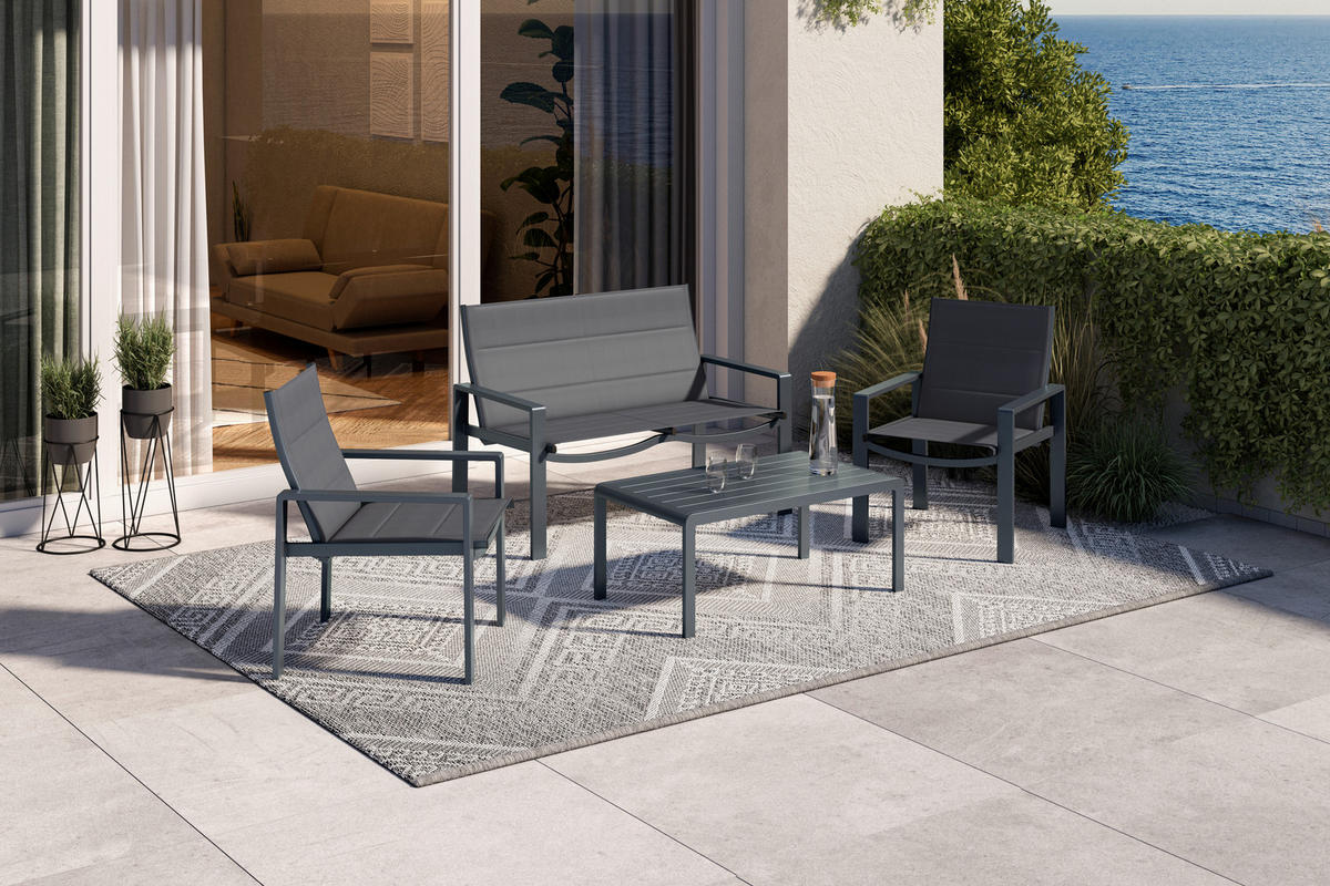 LOUNGEGARNITUR 4-teilig   Aluminium  - Dunkelgrau, MODERN, Textil/Metall - Luca Bessoni