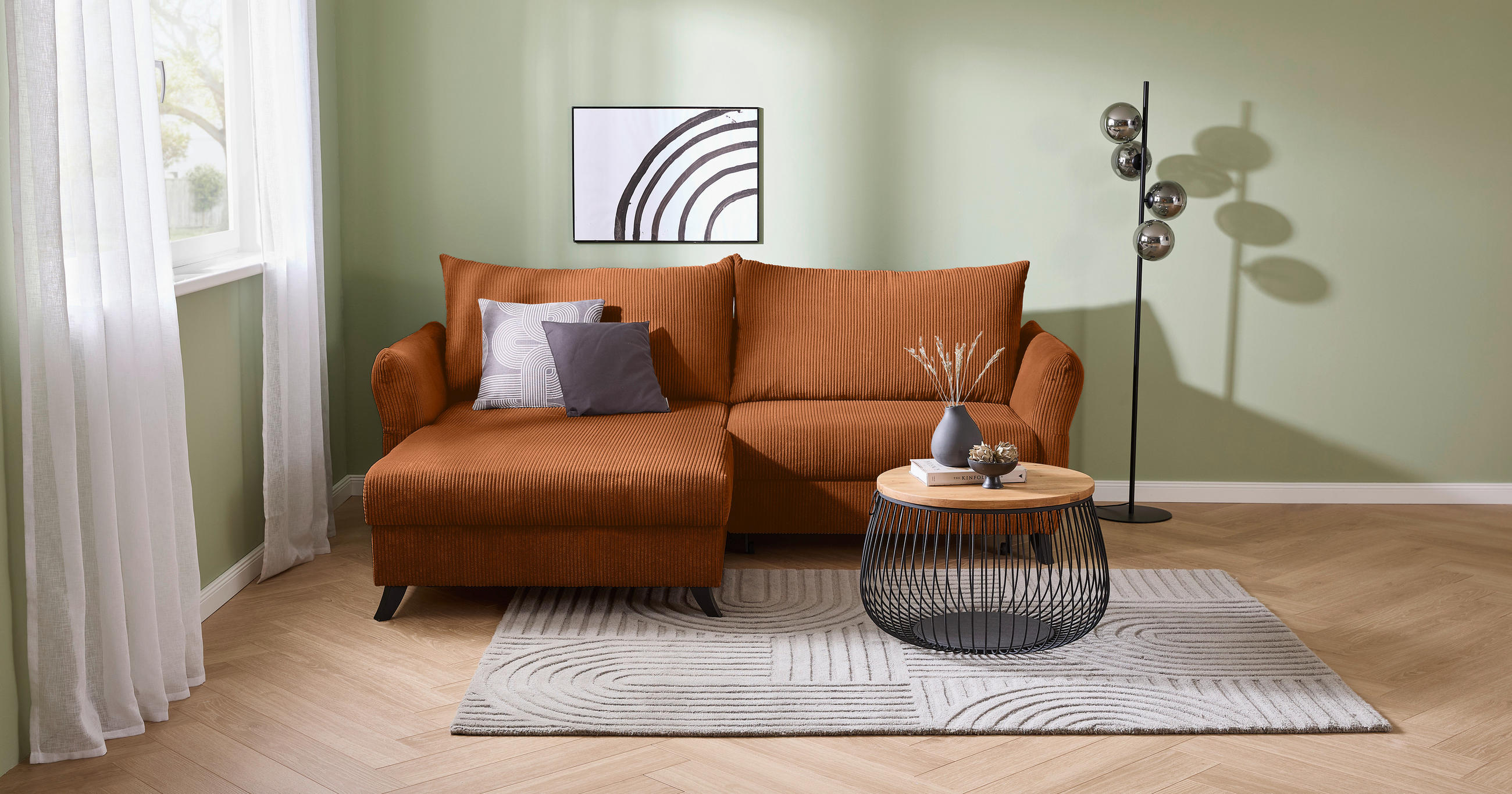 ECKSOFA in Cord Rostfarben  - Rostfarben/Schwarz, Romantik / Landhaus, Holz/Textil (245/159cm) - Stylife