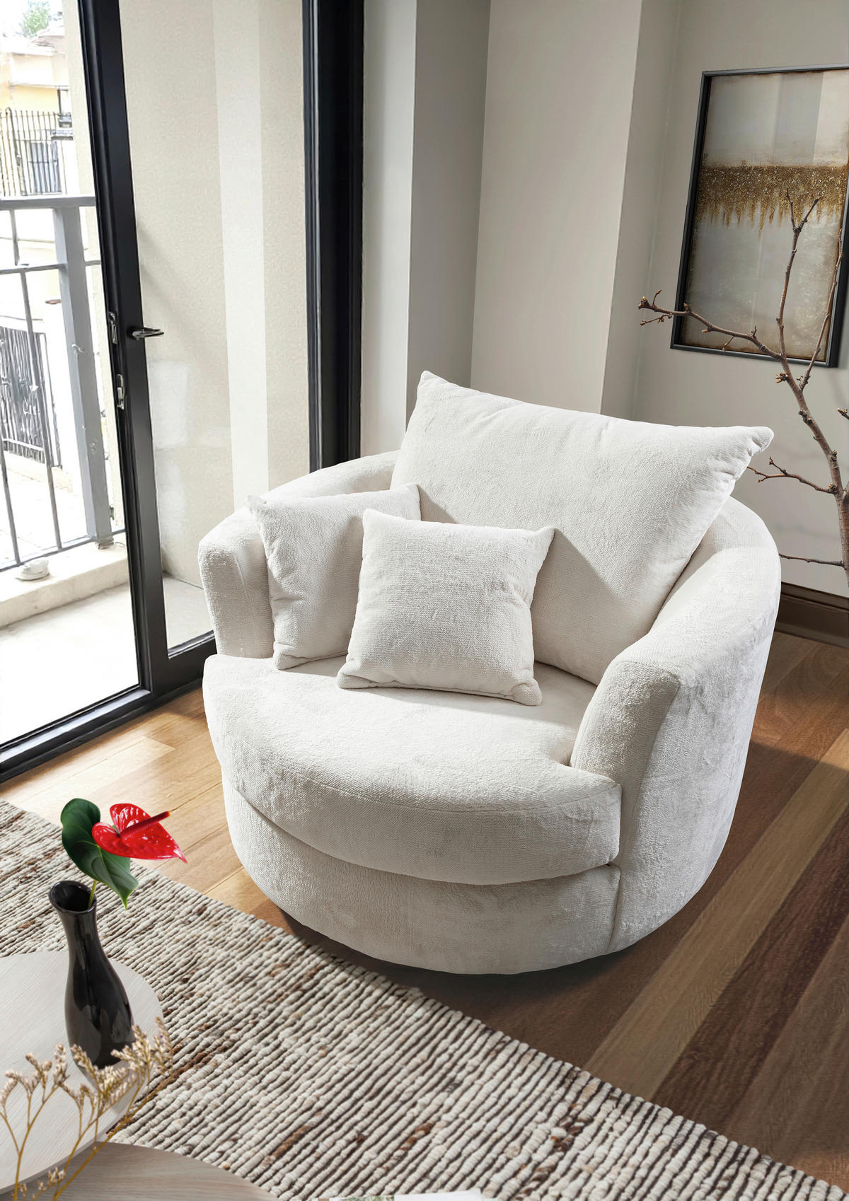 SESSEL in Plüsch Weiß  - Schwarz/Weiß, KONVENTIONELL, Textil/Metall (115/72/115cm) - Carryhome