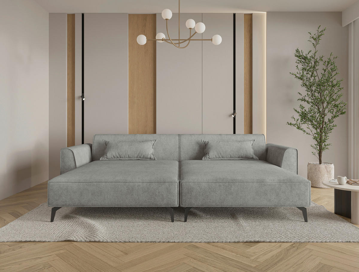 BIGSOFA  in Chenille Graubraun  - Graubraun/Schwarz, MODERN, Textil/Metall (300/80/190cm) - Carryhome