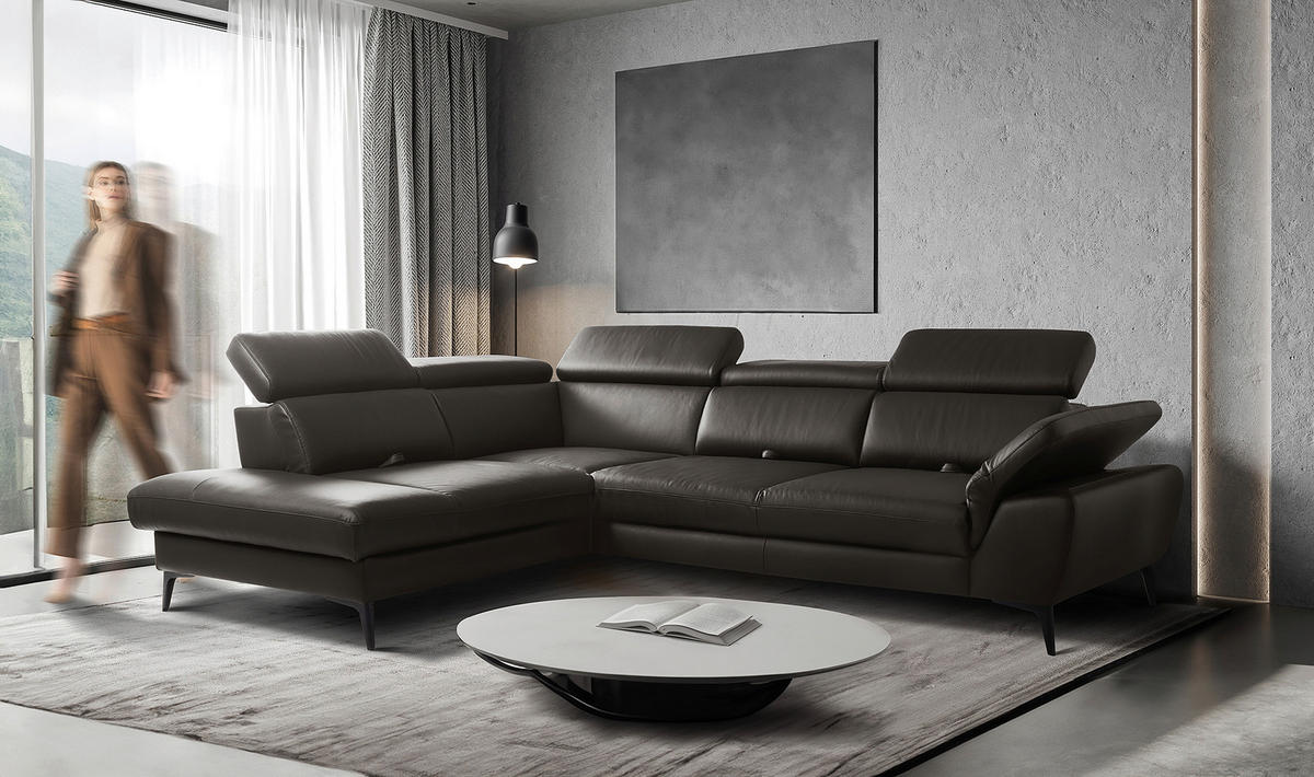 ECKSOFA  in Lederlook Echtleder Dunkelbraun  220/274 cm  - Dunkelbraun/Schwarz, Design, Leder/Textil (220/274cm) - Livetastic