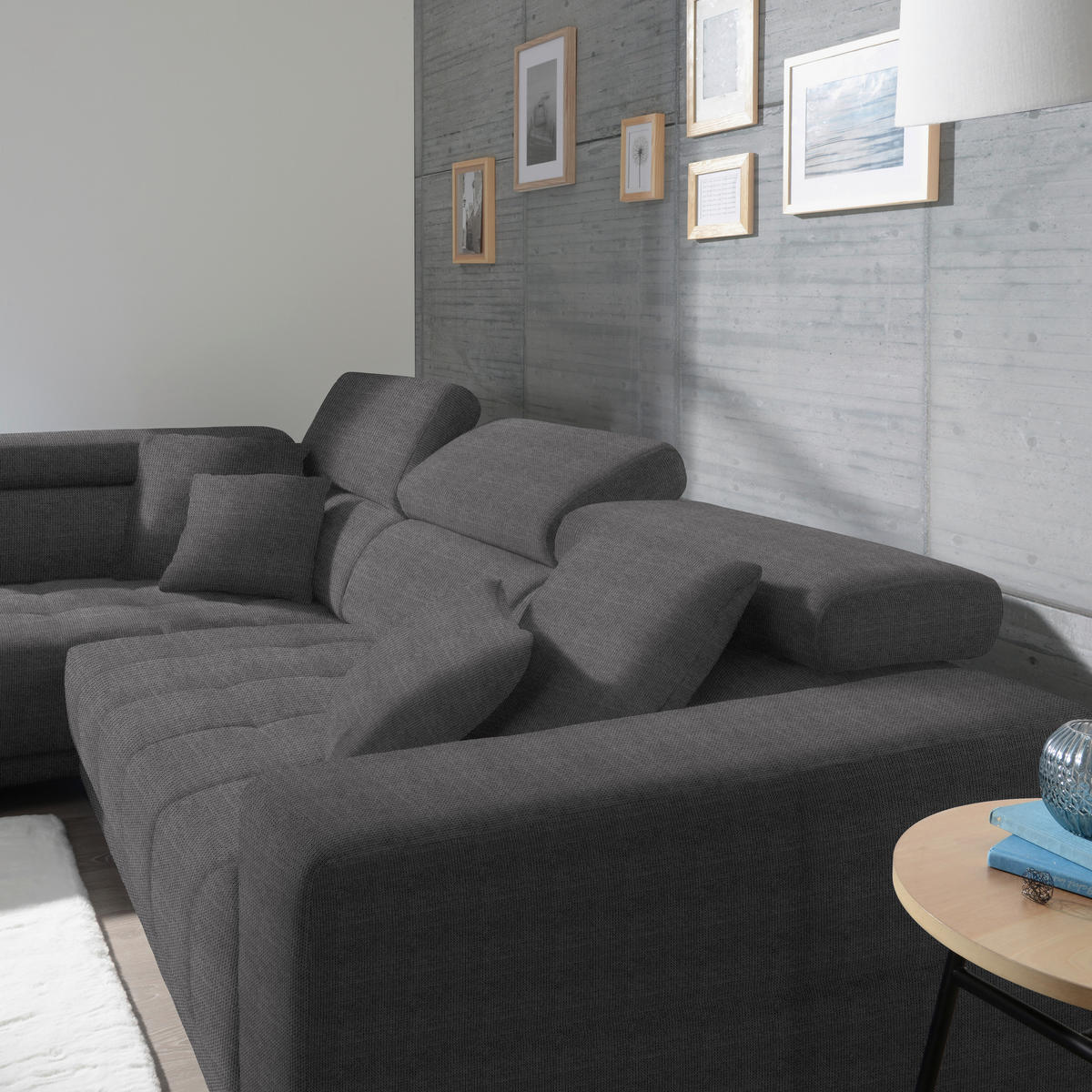 ECKSOFA in Mikrofaser Grau  - Chromfarben/Grau, Design, Textil/Metall (207/301cm) - Xora