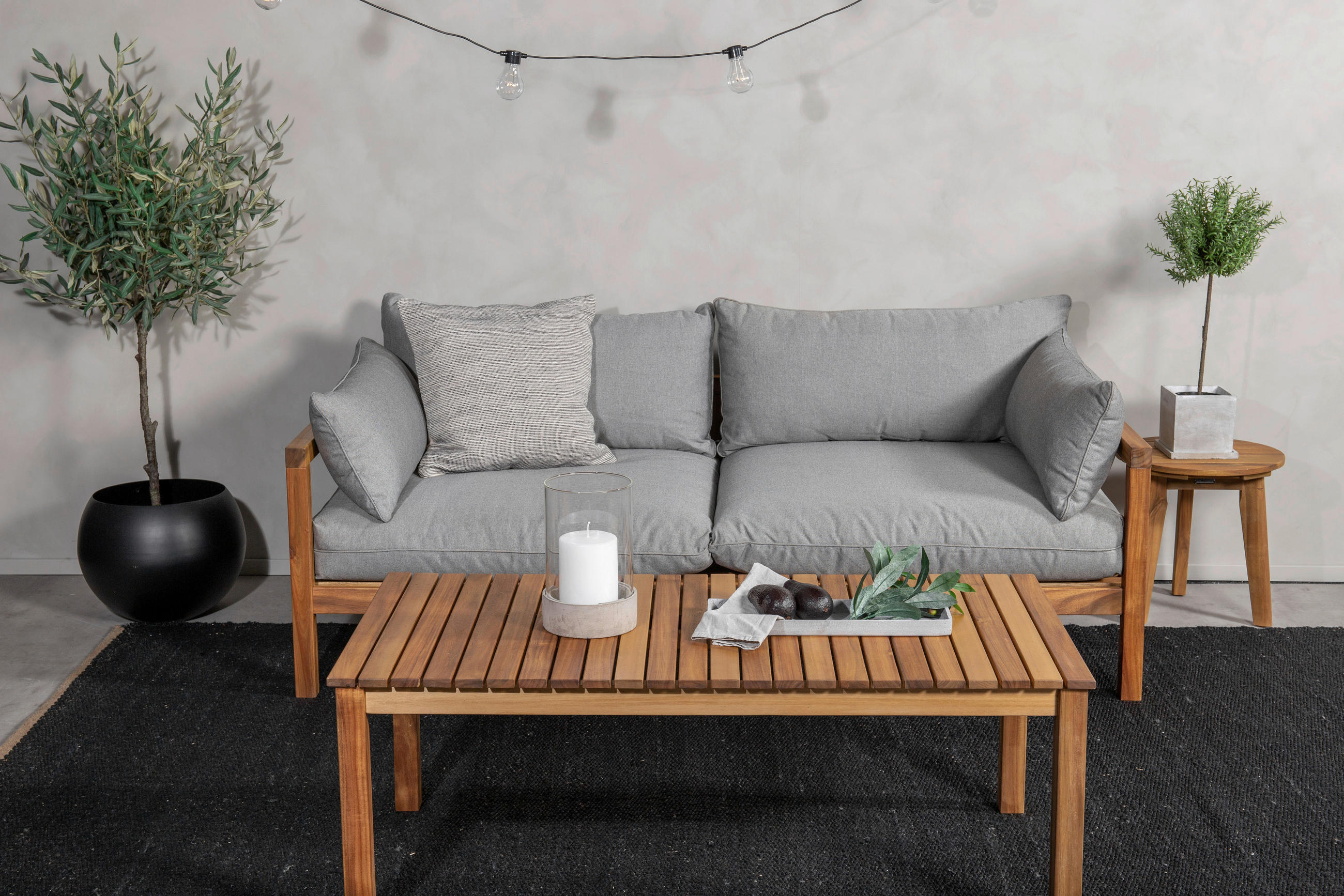 LOUNGESOFFA  - grå/akaciefärgad, Klassisk, trä/textil (185/56/92cm) - Gardenson