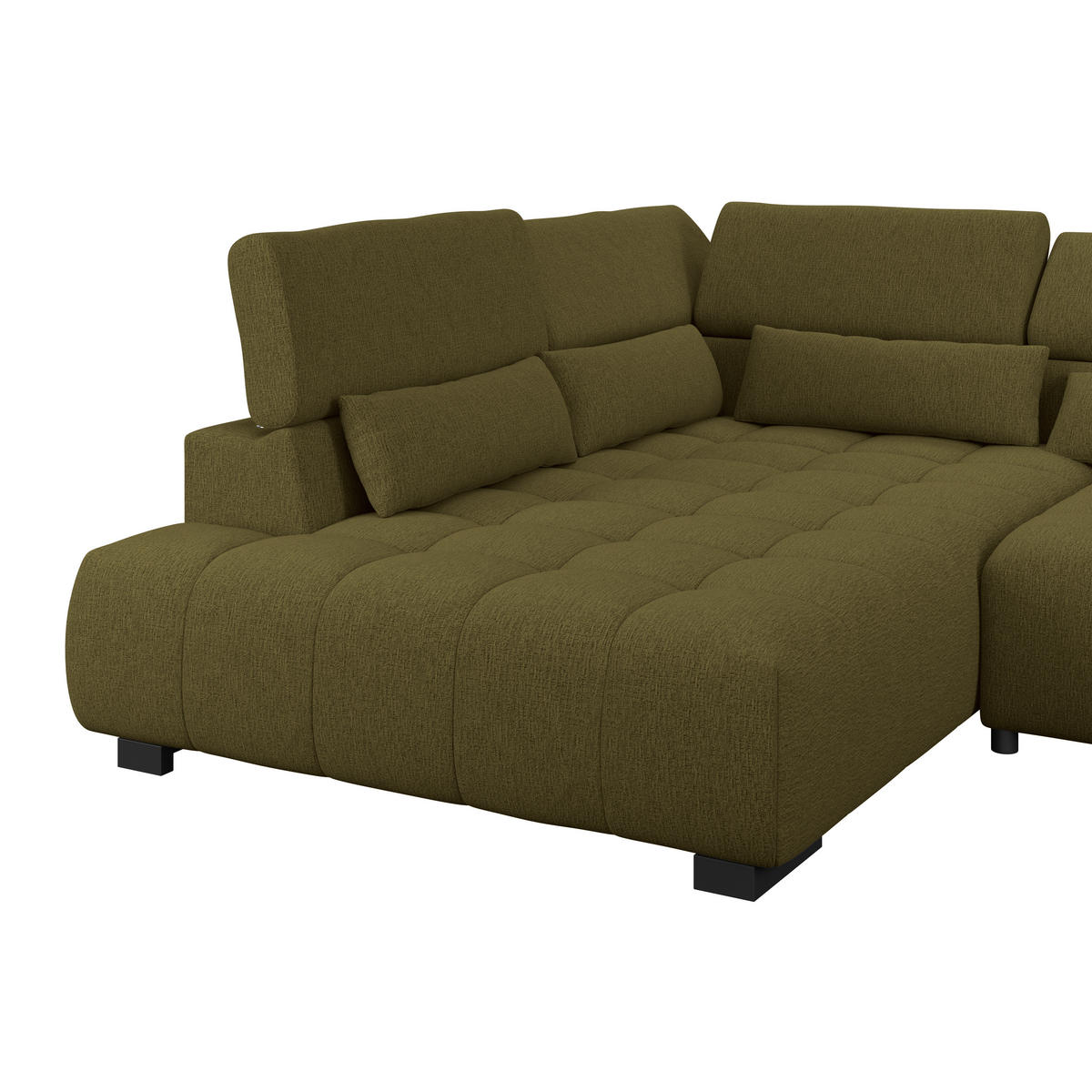 ECKSOFA MATERA Olivgrün Chenille, Struktur Nierenkissen, Kopfteilverstellung, Sitzvorzug  - Schwarz/Olivgrün, Trend, Holz/Textil (226/311cm) - MID.YOU