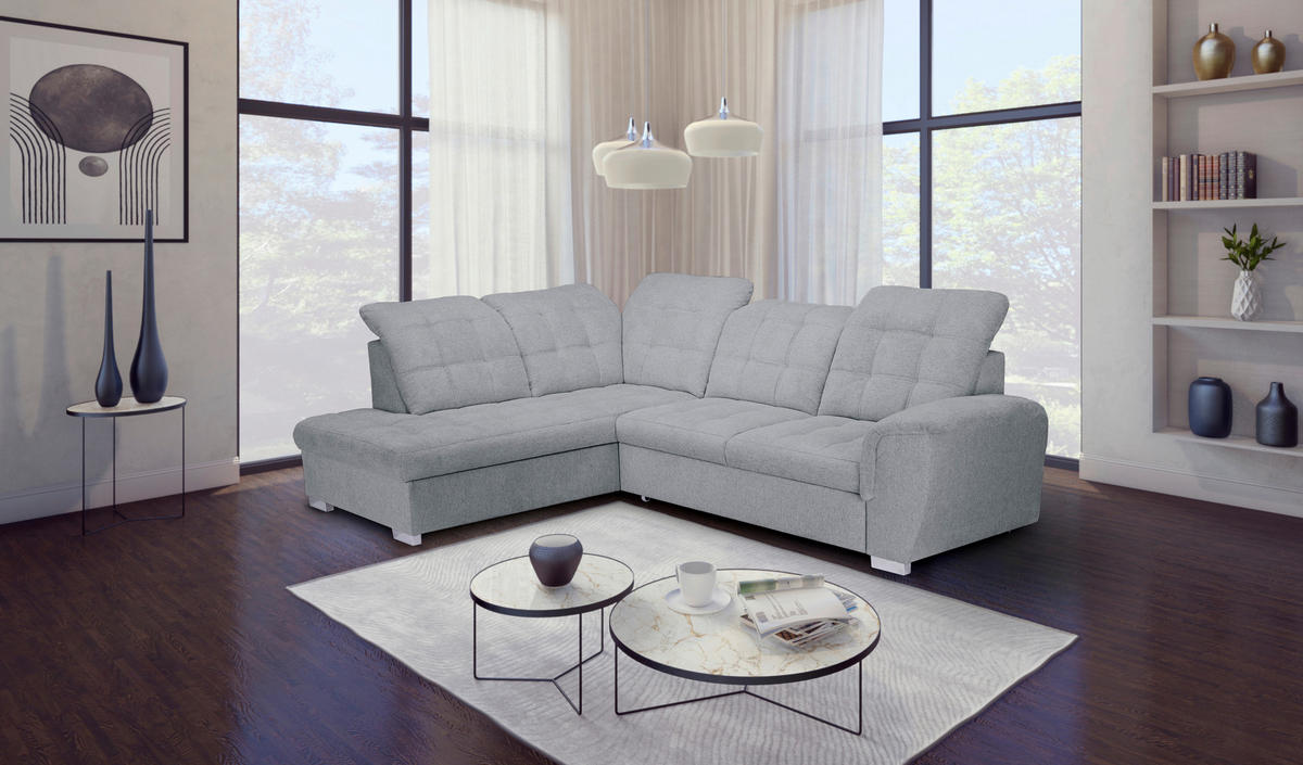 ECKSOFA Hellgrau Chenille  - Chromfarben/Hellgrau, KONVENTIONELL, Kunststoff/Textil (205/260cm) - Carryhome