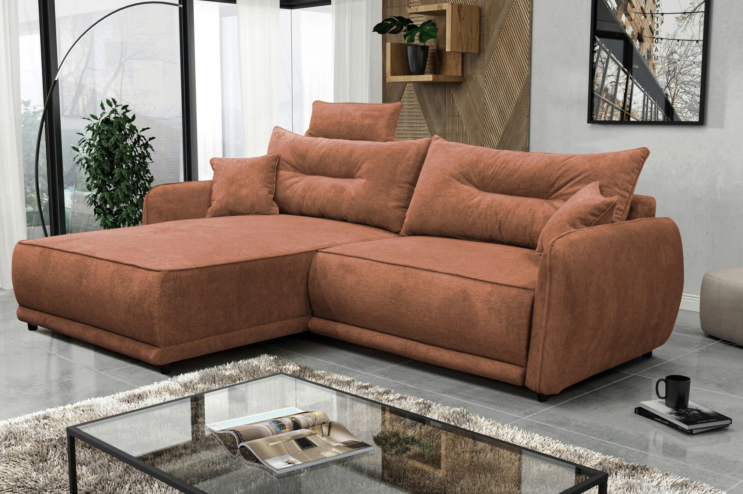 ECKSOFA FRESH Rostfarben Struktur  - Rostfarben/Beige, Design, Kunststoff/Textil (195/264cm) - MID.YOU