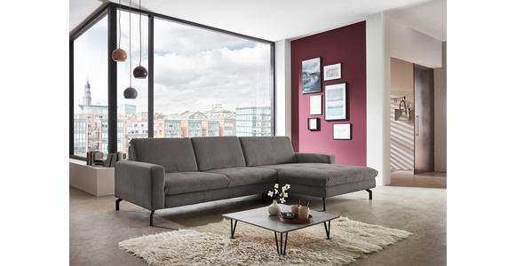 ECKSOFA Anthrazit Cord Rücken echt  - Anthrazit/Schwarz, Design, Textil/Metall (302/178cm) - Carryhome