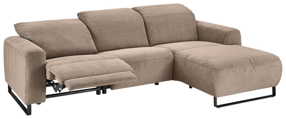 ECKSOFA Taupe Cord  - Taupe/Schwarz, KONVENTIONELL, Textil/Metall (266/180cm) - Hom`in