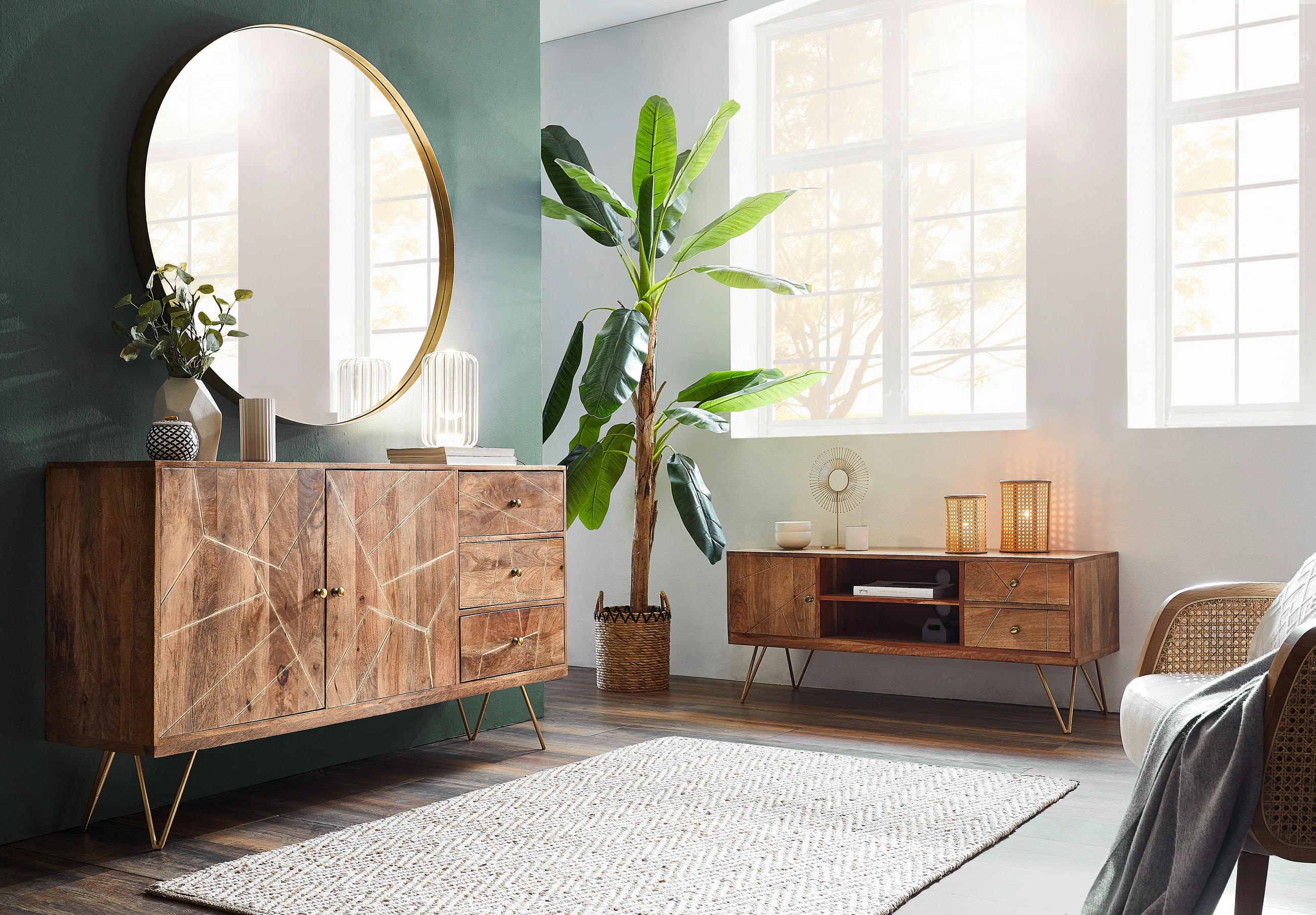 LOWBOARD  in 130/57/53 cm  - Hellbraun/Goldfarben, Design, Holz/Metall (130/57/53cm) - Landscape
