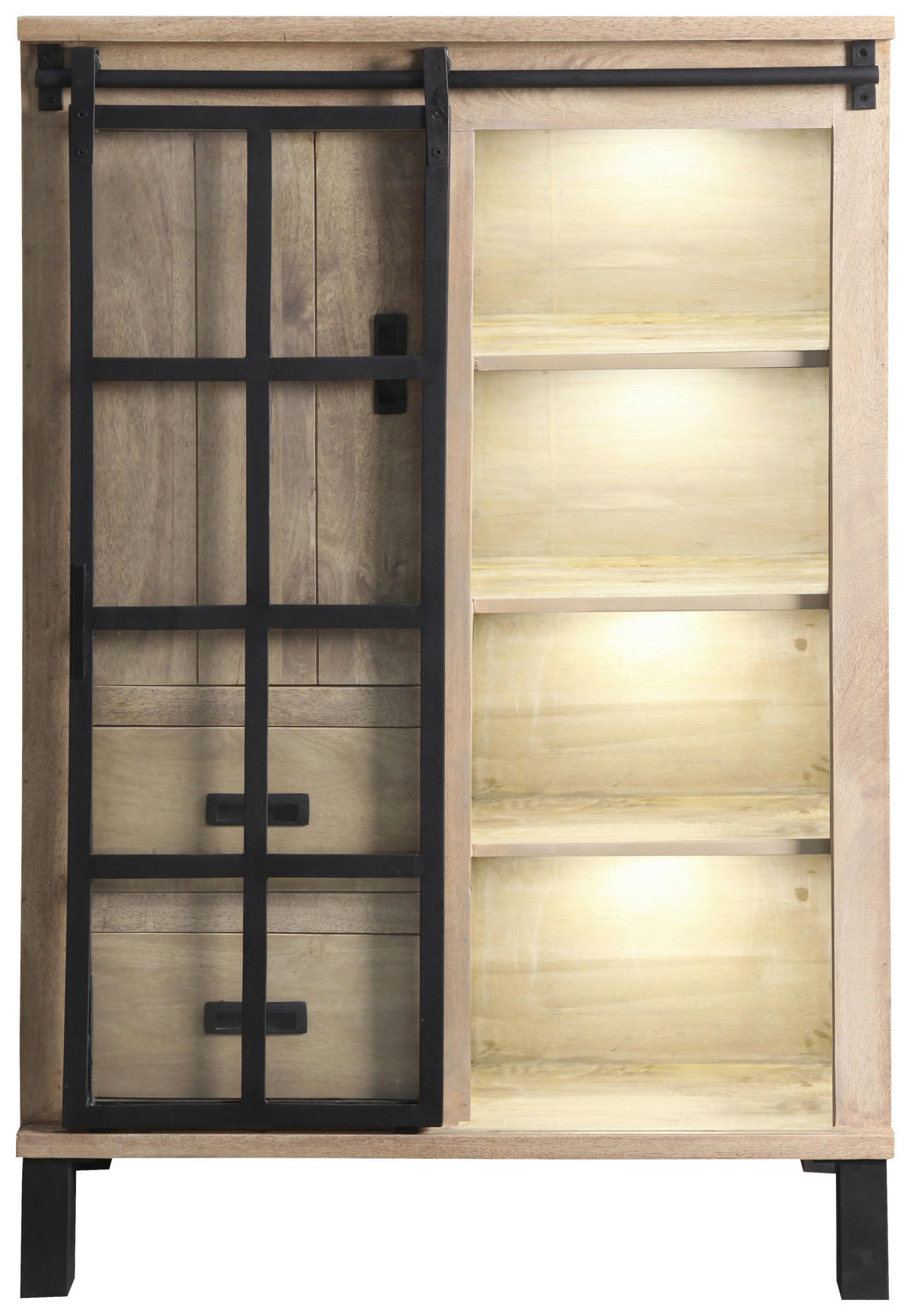 VITRINE  in Hartholz Mangoholz Schwarz, Graubraun  - Graubraun/Schwarz, LIFESTYLE, Glas/Holz (90/135/42cm) - Landscape