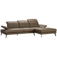 ECKSOFA in Echtleder Graubraun  - Graubraun/Schwarz, Design, Leder/Metall (288/184cm) - Novel