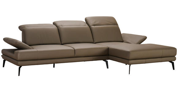 ECKSOFA in Echtleder Graubraun  - Graubraun/Schwarz, Design, Leder/Metall (288/184cm) - Novel