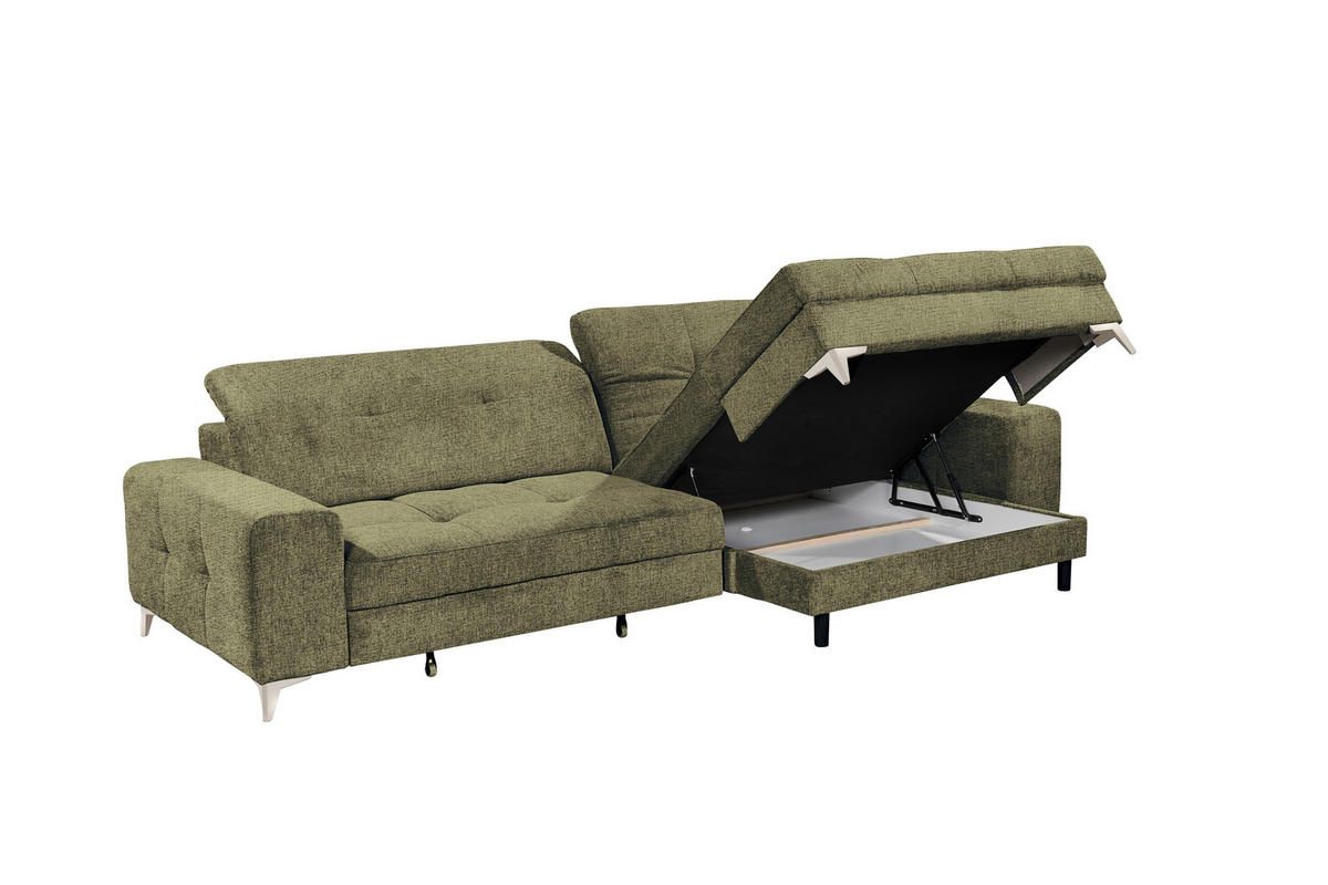 ECKSOFA SORELLA Dunkelgrün Chenille Kopfteilverstellung, Sitztiefenverstellung  - Kaschmir/Dunkelgrün, Design, Kunststoff/Textil (328/182cm) - MID.YOU