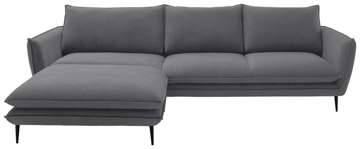 ECKSOFA Dunkelgrau Webstoff  - Dunkelgrau/Schwarz, KONVENTIONELL, Textil/Metall (196/304cm) - Hom`in