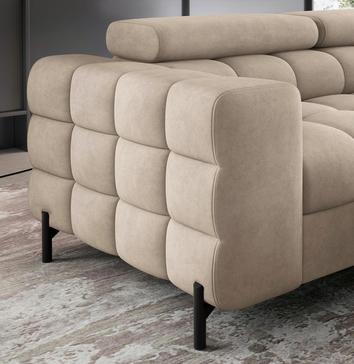 ECKSOFA FERUCCE in Chenille Beige  276/200 cm  - Beige/Schwarz, Design, Textil/Metall (276/200cm) - MID.YOU