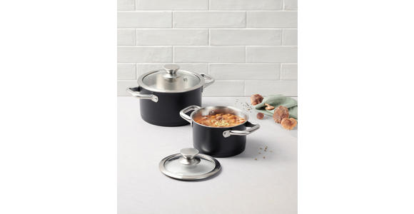 KOCHTOPFSET 4-teilig  - Klar/Schwarz, Basics, Glas/Metall - Homeware Profession.