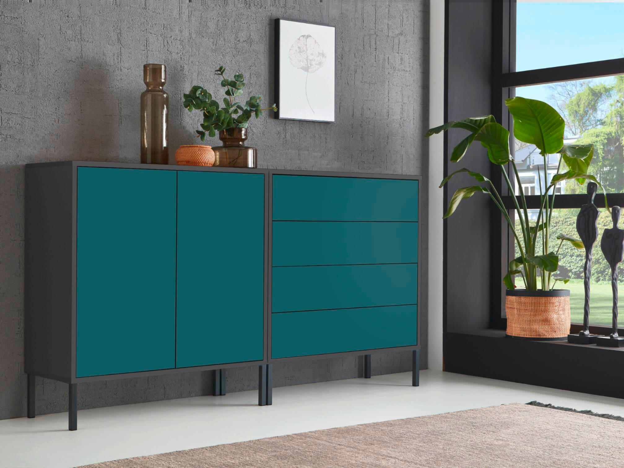 SIDEBOARD 158/86/33 cm  in Anthrazit, Petrol  - Anthrazit/Petrol, MODERN, Holzwerkstoff/Metall (158/86/33cm) - MID.YOU