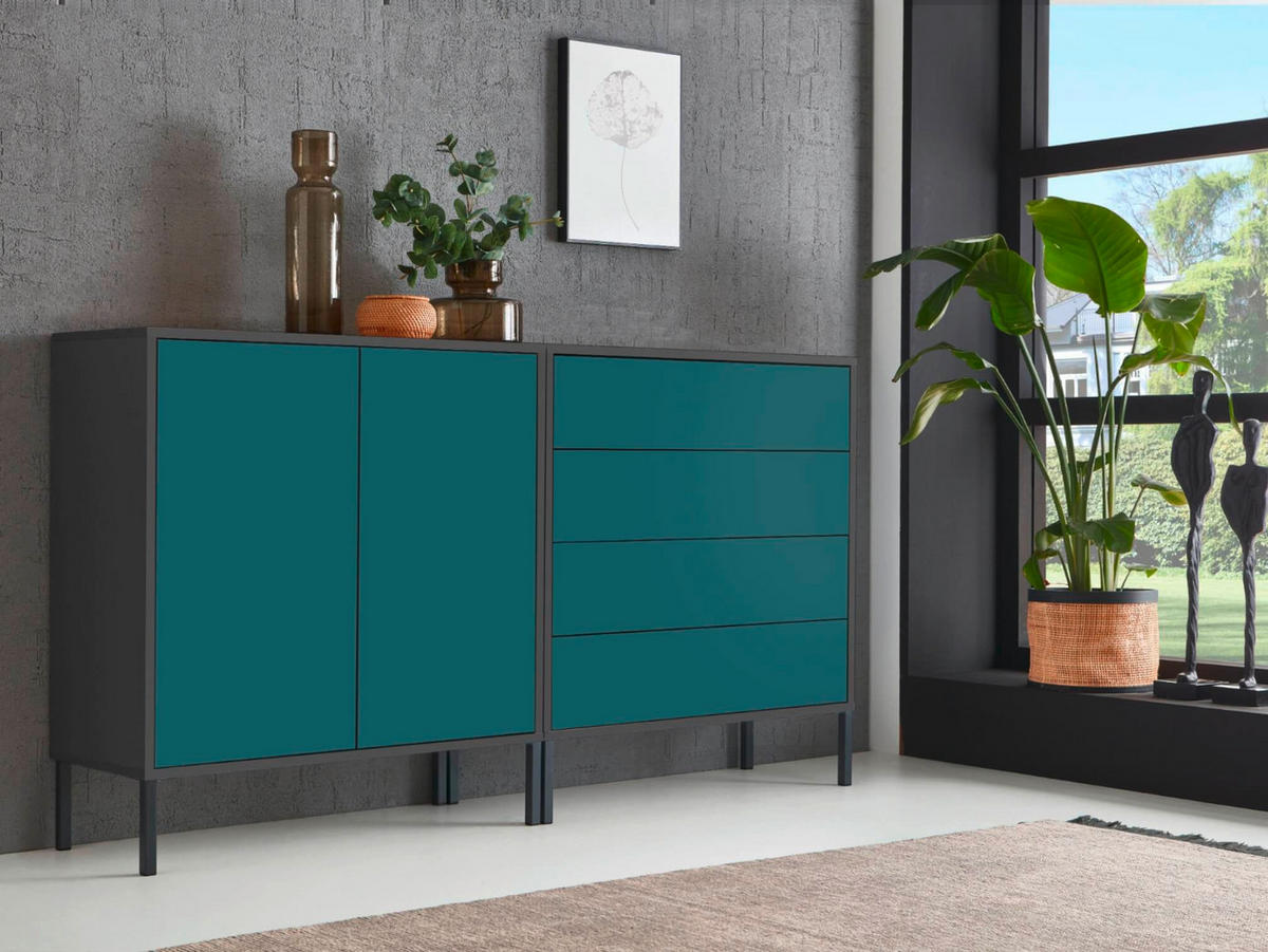 SIDEBOARD Mailand Set 3 + MF  in 158/86/33 cm  - Anthrazit/Petrol, MODERN, Holzwerkstoff/Metall (158/86/33cm) - MID.YOU
