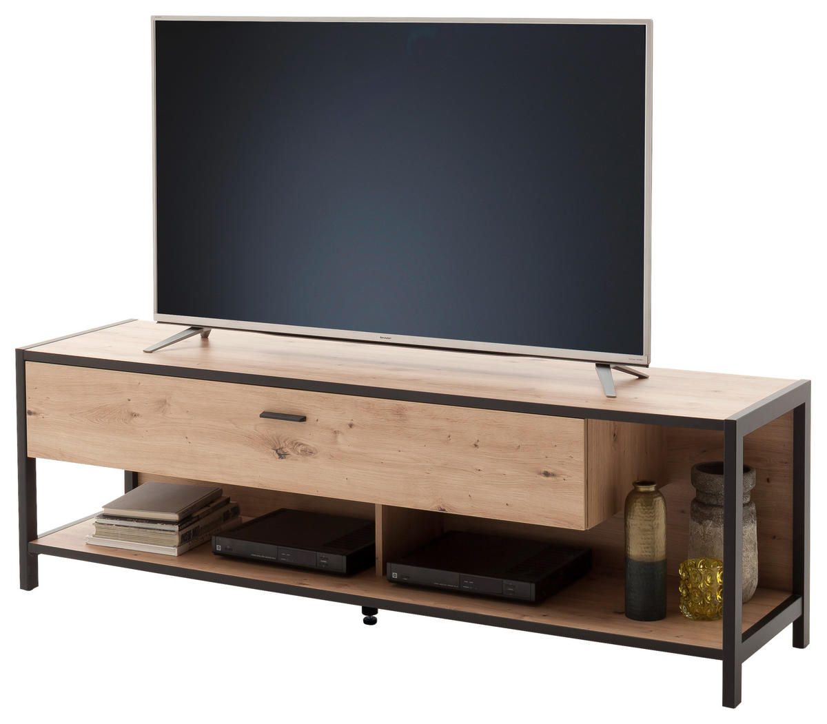 KOMODA POD TELEVIZI, antracitová, barvy dubu, 175/57/46 cm - barvy dubu/antracitová, Design, kov/kompozitní dřevo (175/57/46cm) - Carryhome