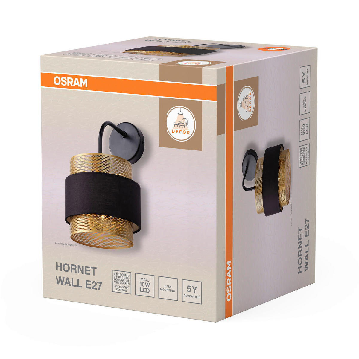 WANDLEUCHTE 18/23,5/30 cm   - Goldfarben/Schwarz, KONVENTIONELL, Textil/Metall (18/23,5/30cm) - Osram