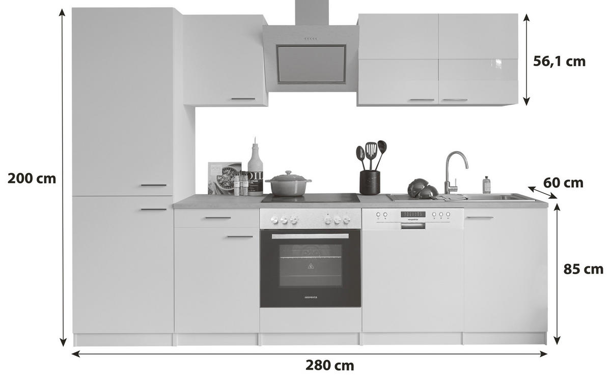 KONYHABLOKK  - világosszürke/grafitszürke, Basics, faalapú anyag/fém (280cm) - Respekta