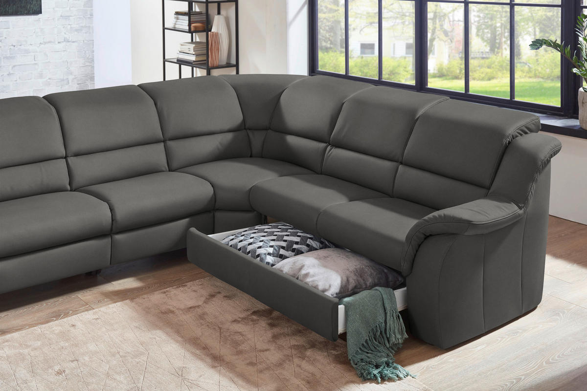 ECKSOFA  in Echtleder Dunkelgrau  324/260 cm  - Chromfarben/Dunkelgrau, KONVENTIONELL, Leder/Kunststoff (324/260cm) - Cantus