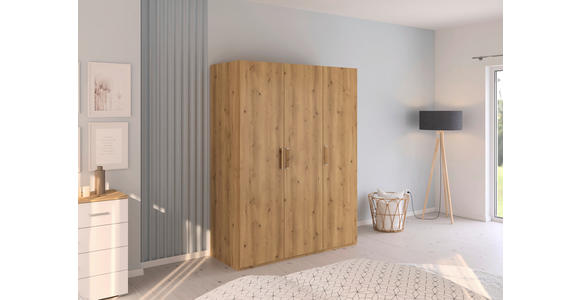 DREHTÜRENSCHRANK 151/197/60 cm 3-türig Eichefarben  - Eichefarben/Silberfarben, Design, Holzwerkstoff/Kunststoff (151/197/60cm) - Novel
