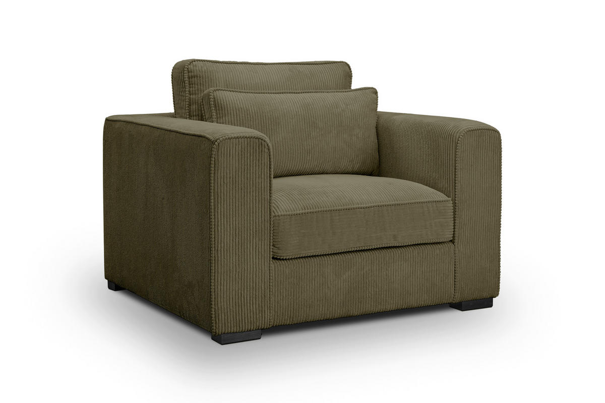 1,5-SITZER ALMERA Cord Khaki  - Khaki/Schwarz, Basics, Holz/Textil (120/92/112cm) - MID.YOU