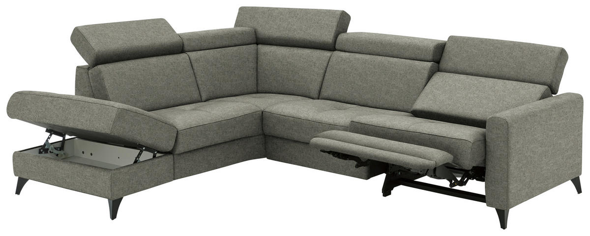 ECKSOFA Beldomo System in Flachgewebe Hellgrau  214/276 cm  - Hellgrau/Schwarz, KONVENTIONELL, Textil/Metall (214/276cm) - Beldomo System