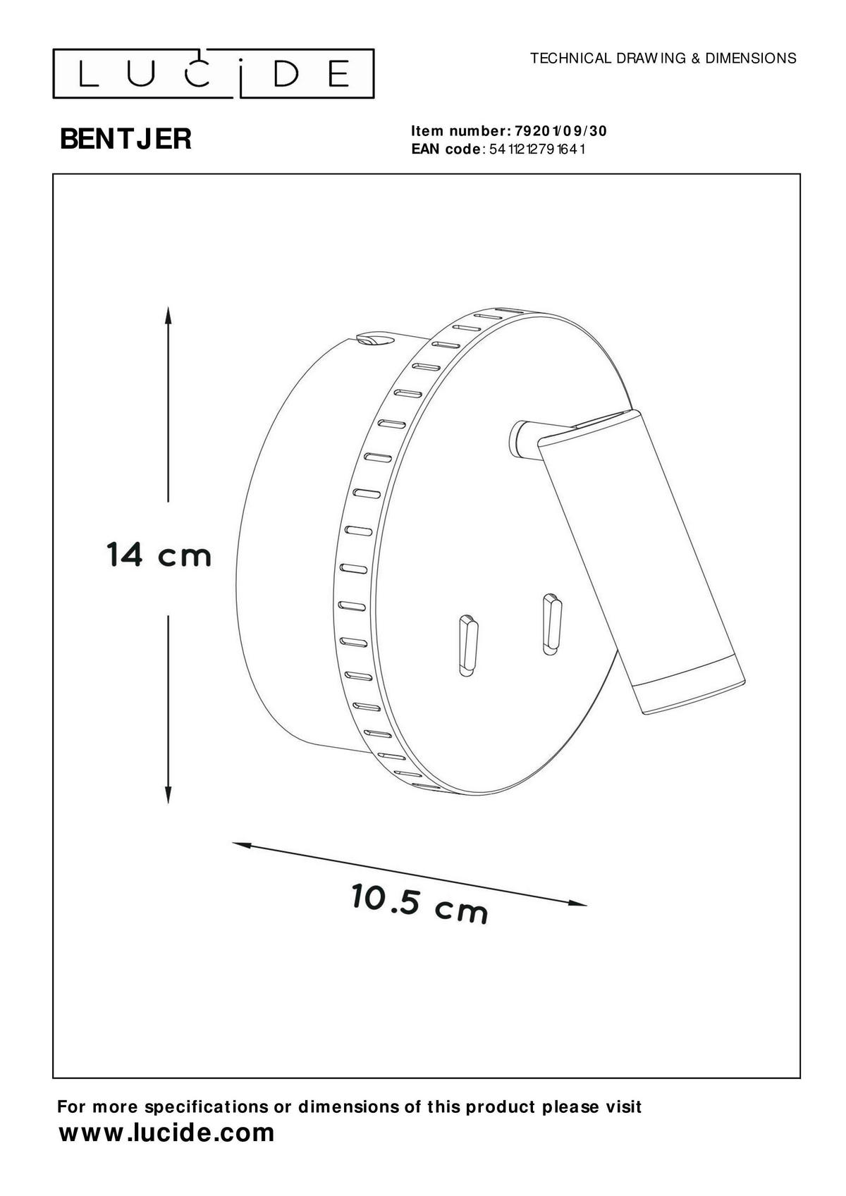 WANDLEUCHTE Bentjer 14/14/10.5 cm   - Schwarz, Basics, Metall (14/14/10.5cm) - Lucide