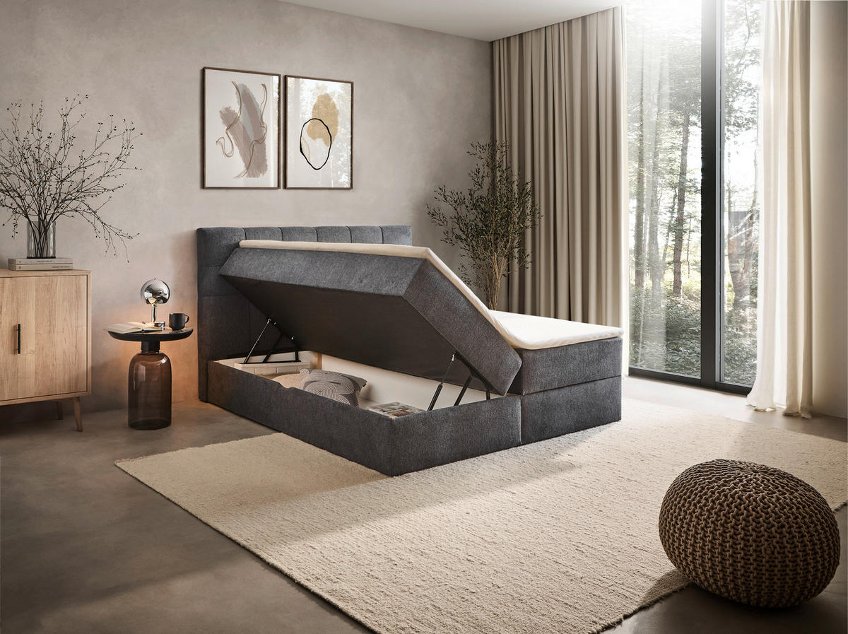BOXBETT 180/200 cm  in Dunkelgrau  - Dunkelgrau/Schwarz, KONVENTIONELL, Kunststoff/Textil (180/200cm) - Boxxx