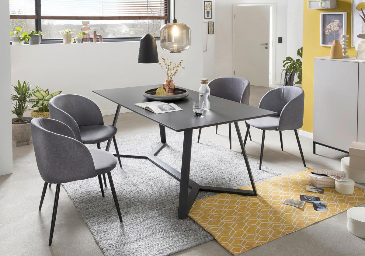 ESSTISCH rechteckig Schwarz, Dunkelgrau  - Dunkelgrau/Schwarz, Design, Holzwerkstoff/Metall (180/90/75cm) - Livetastic