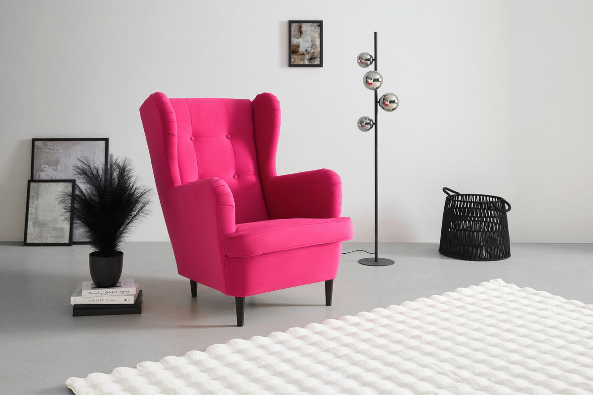 FÅTÖLJ i textil, trämaterial pink  - pink/svart, trämaterial/trä (78/102/98cm) - MID.YOU