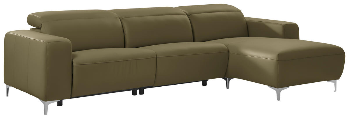 ECKSOFA in Echtleder Olivgrün  - Chromfarben/Olivgrün, Design, Leder/Metall (292/177cm) - Pure Home Lifestyle