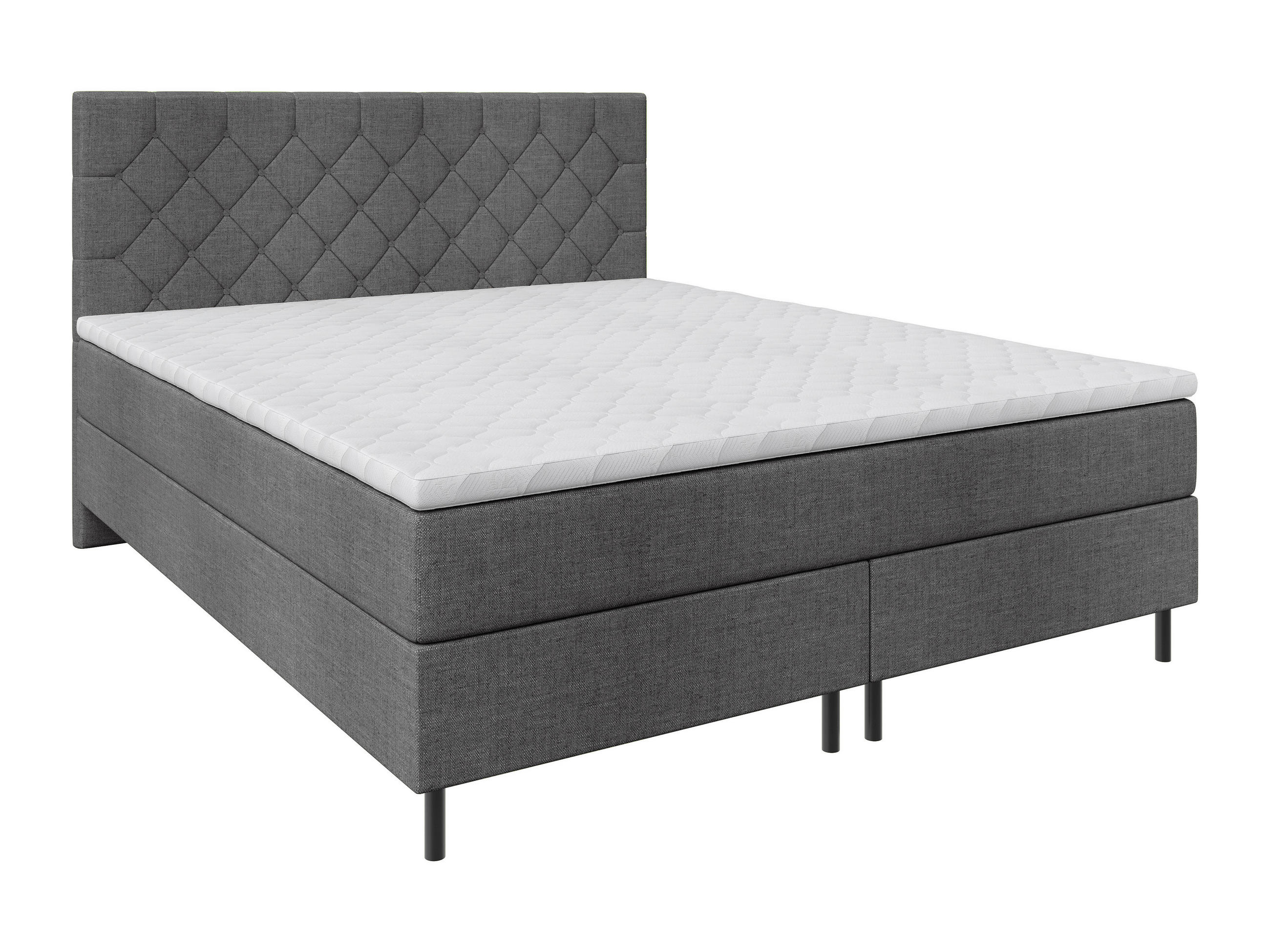 BOXSPRINGBETT 160/200 cm,  in Anthrazit, Matratze, Topper, H2 + H2 = mittel  - Anthrazit/Schwarz, KONVENTIONELL, Textil/Metall (160/200cm) - Chameo