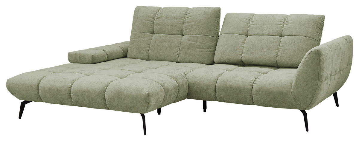 ECKSOFA Hellgrün Flachgewebe Rücken echt, Sitztiefenverstellung  - Schwarz/Hellgrün, KONVENTIONELL, Textil/Metall (211/273cm) - SetOne by Musterring