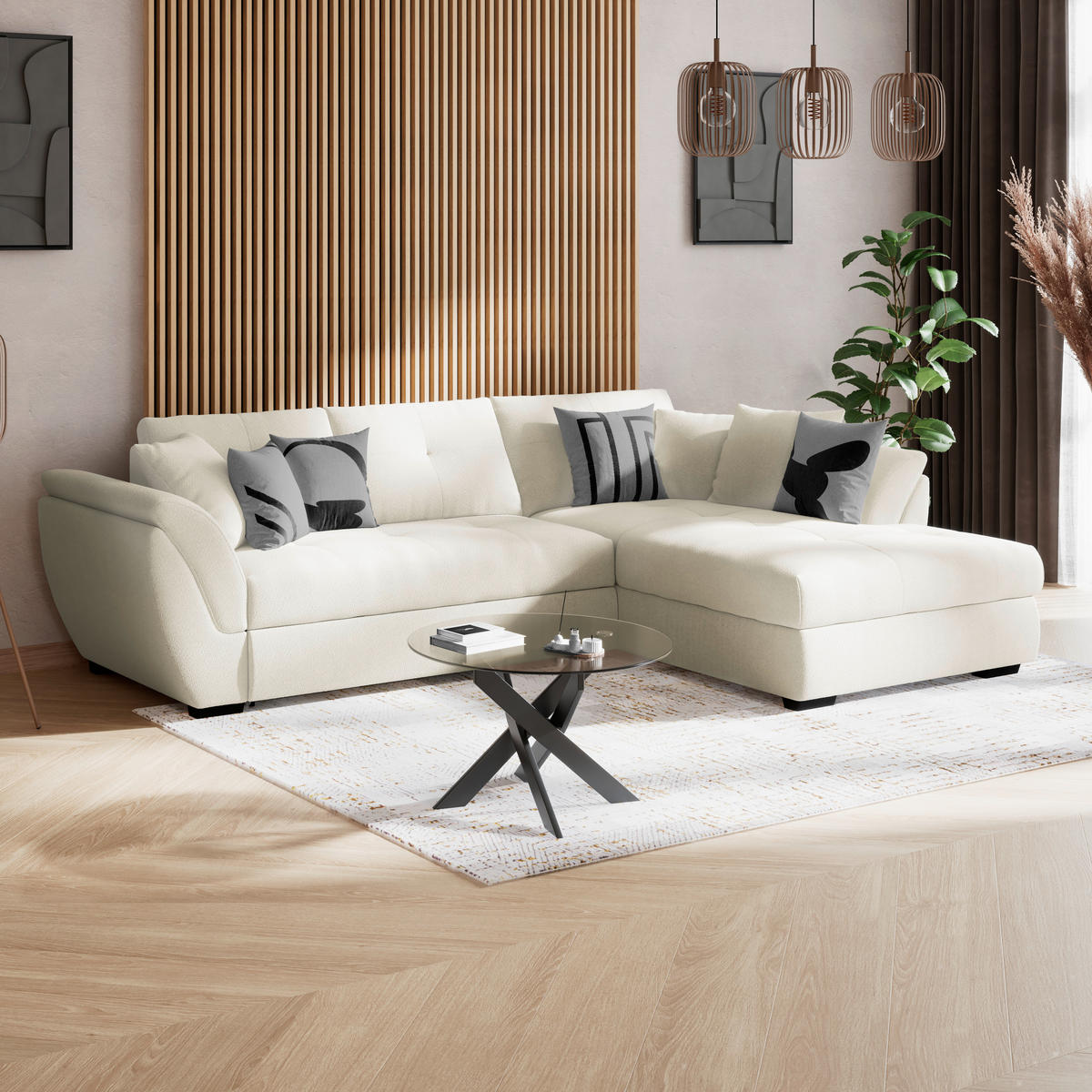 ECKSOFA Grau  - Schwarz/Grau, Konventionell, Textil (278/187cm) - MID.YOU