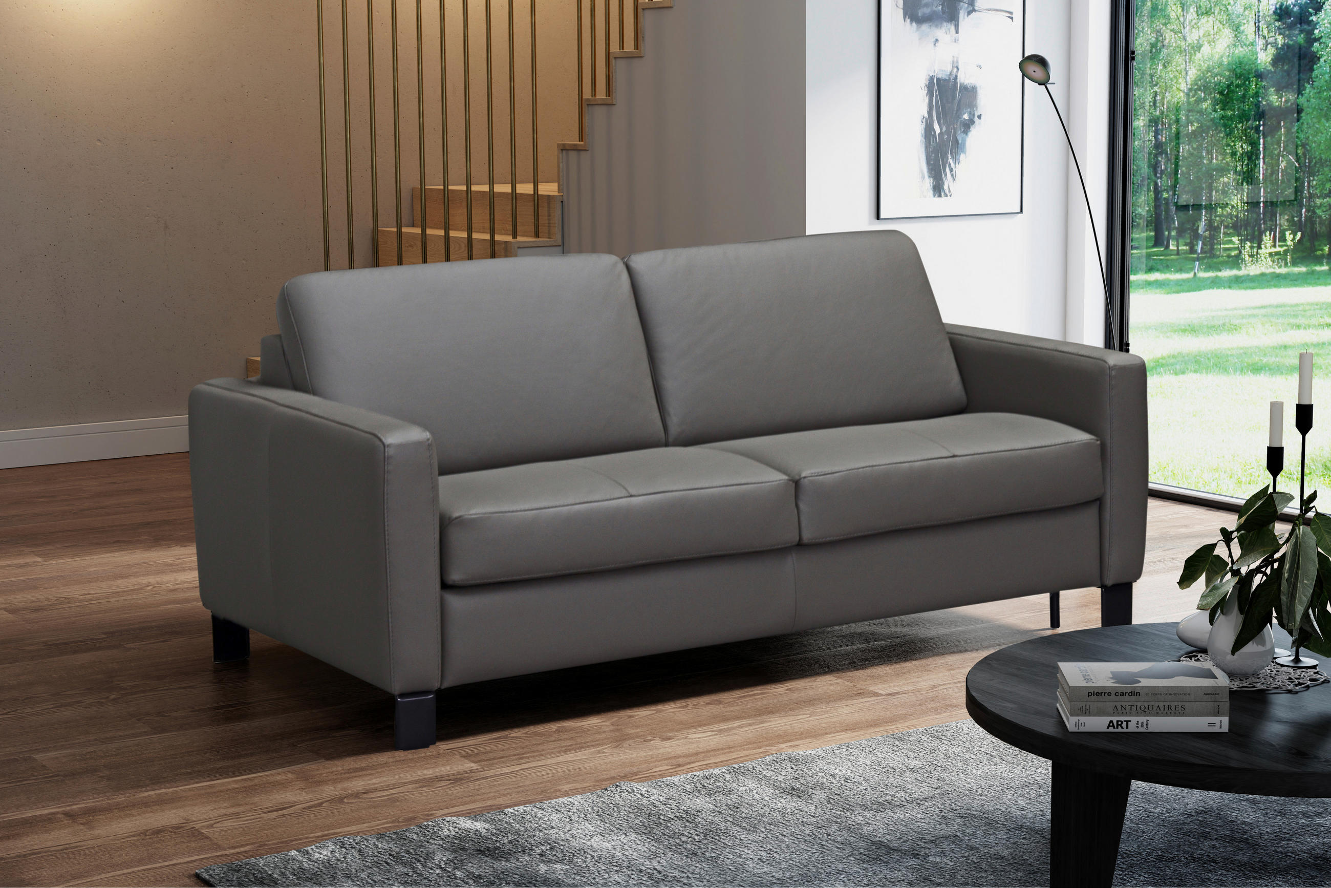 SCHLAFSOFA Kombination Echtleder/Lederlook Lederlook Schlammfarben  - Schlammfarben/Schwarz, KONVENTIONELL, Leder/Metall (190/87/100cm) - Celina Home