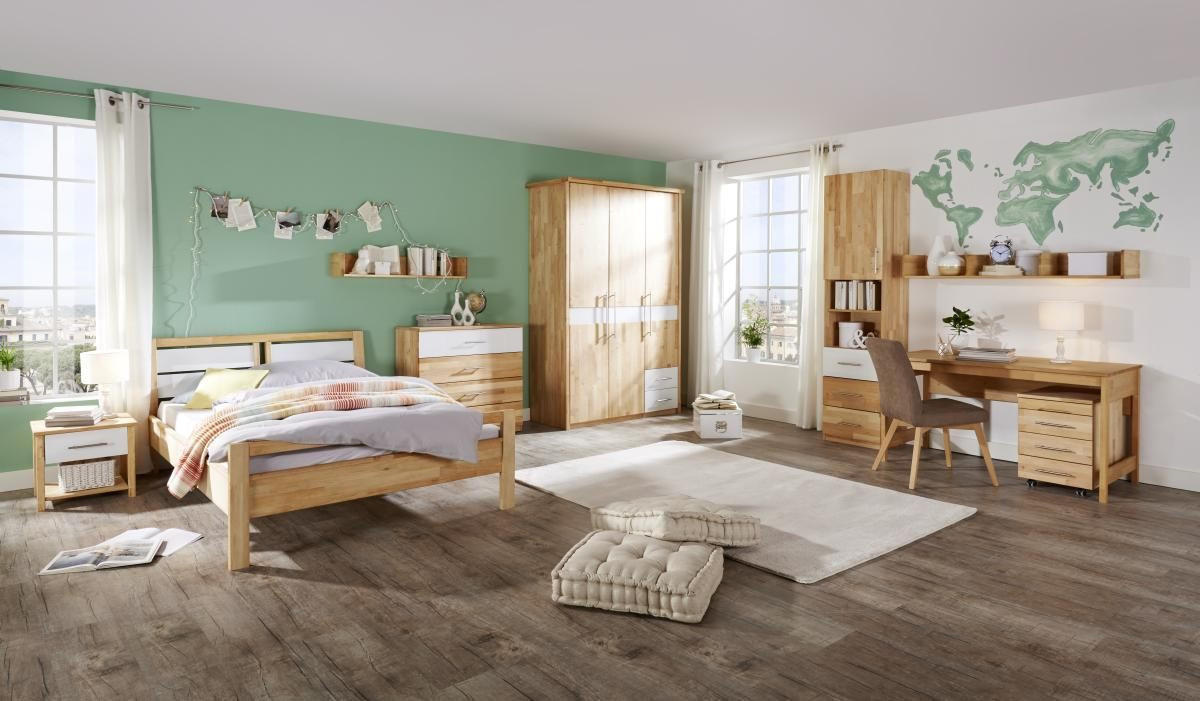 JUGENDZIMMER - Weiss/Erlefarben, Natur, Glas/Holz (120/200cm) - Linea Natura