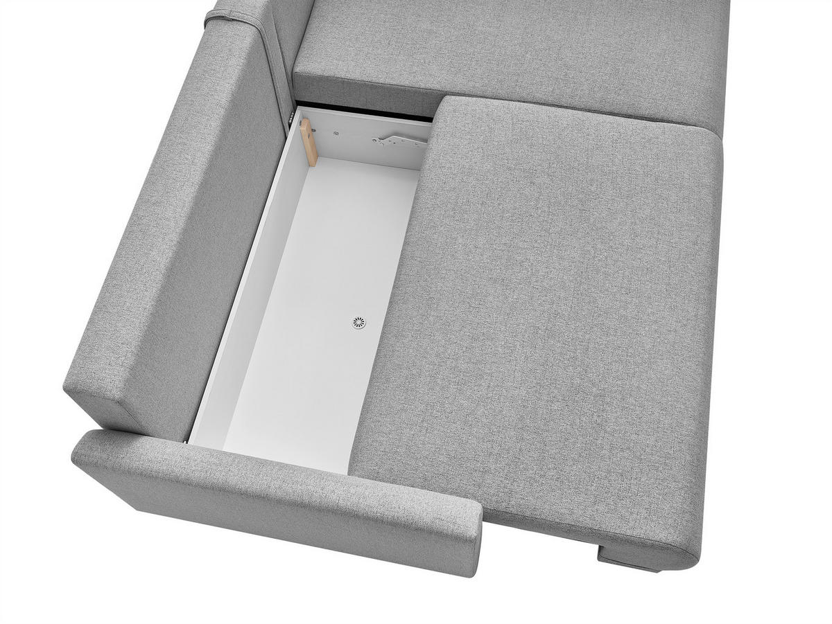 ECKSOFA MILOS Hellgrau Flachgewebe, Struktur Rückenkissen, Bettkasten, Schlaffunktion, Rücken echt  - Hellgrau/Naturfarben, Design, Textil (224/148cm) - P & B