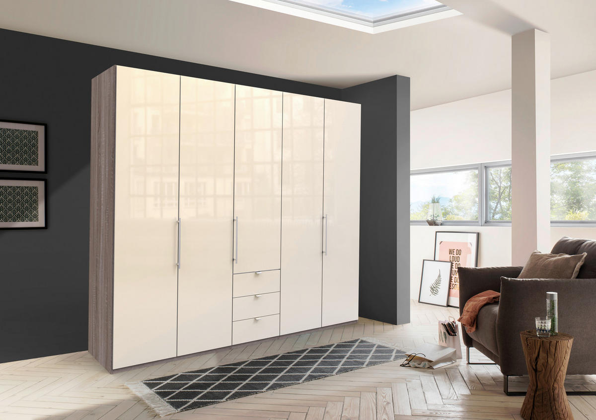 FALTTÜRENSCHRANK  in Trüffeleichefarben, Magnolie  - Chromfarben/Magnolie, KONVENTIONELL, Glas/Holzwerkstoff (250/216/58cm) - Venda