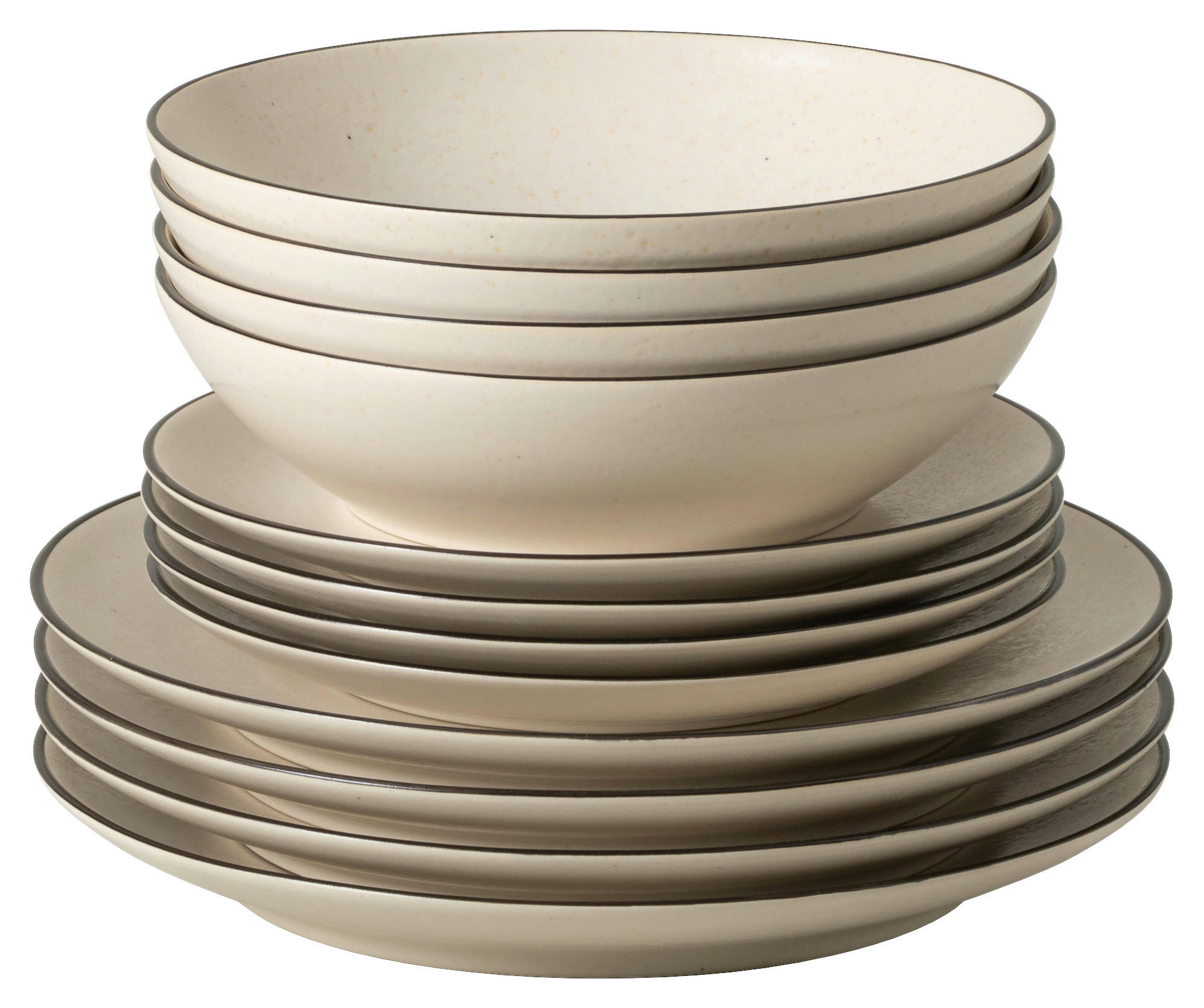 KOMBISERVICE Schwarz, Beige AUGUSTA 12-teilig 4 Personen  - Beige/Schwarz, Basics, Keramik - Costa Nova