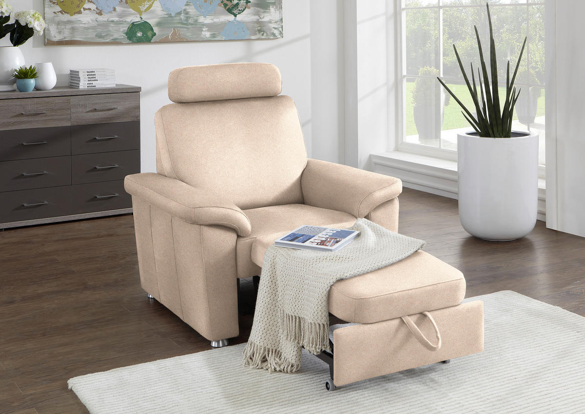 FERNSEHSESSEL in Webstoff Beige  - Beige/Silberfarben, KONVENTIONELL, Textil/Metall (102/91/91-159cm) - Beldomo System