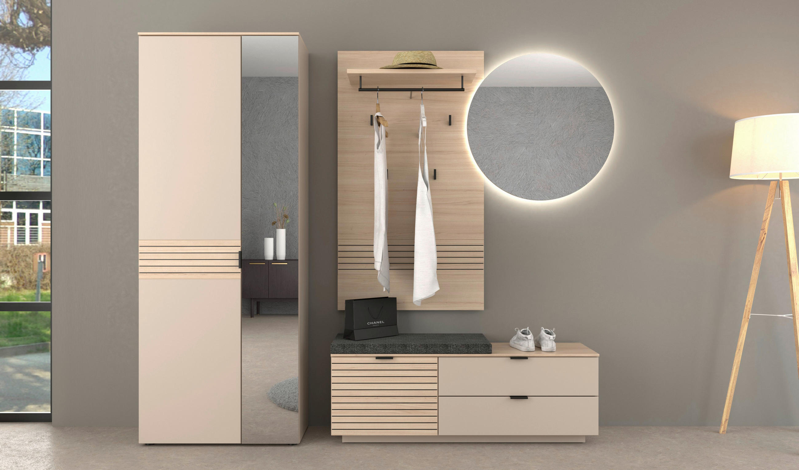 GARDEROBNA KLOP barve hrasta, kašmir, antracit - kašmir/črna, Design, kovina/leseni material (130/51/38cm) - Xora
