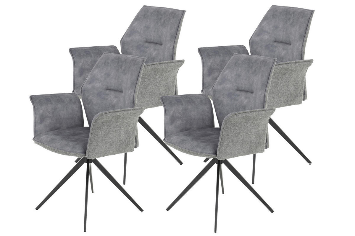 ARMLEHNSTUHL-SET 4 Stück  in Stahl Webstoff, Mikrofaser  - Schwarz/Grau, MODERN, Textil/Metall (65/92/64cm) - MID.YOU