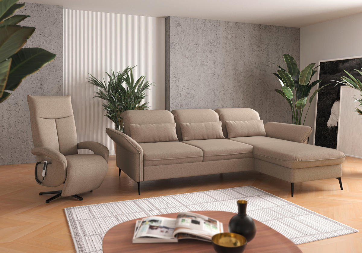 ECKSOFA in Flachgewebe Taupe  - Taupe/Schwarz, Konventionell, Textil/Metall (264/198cm) - Sit & More