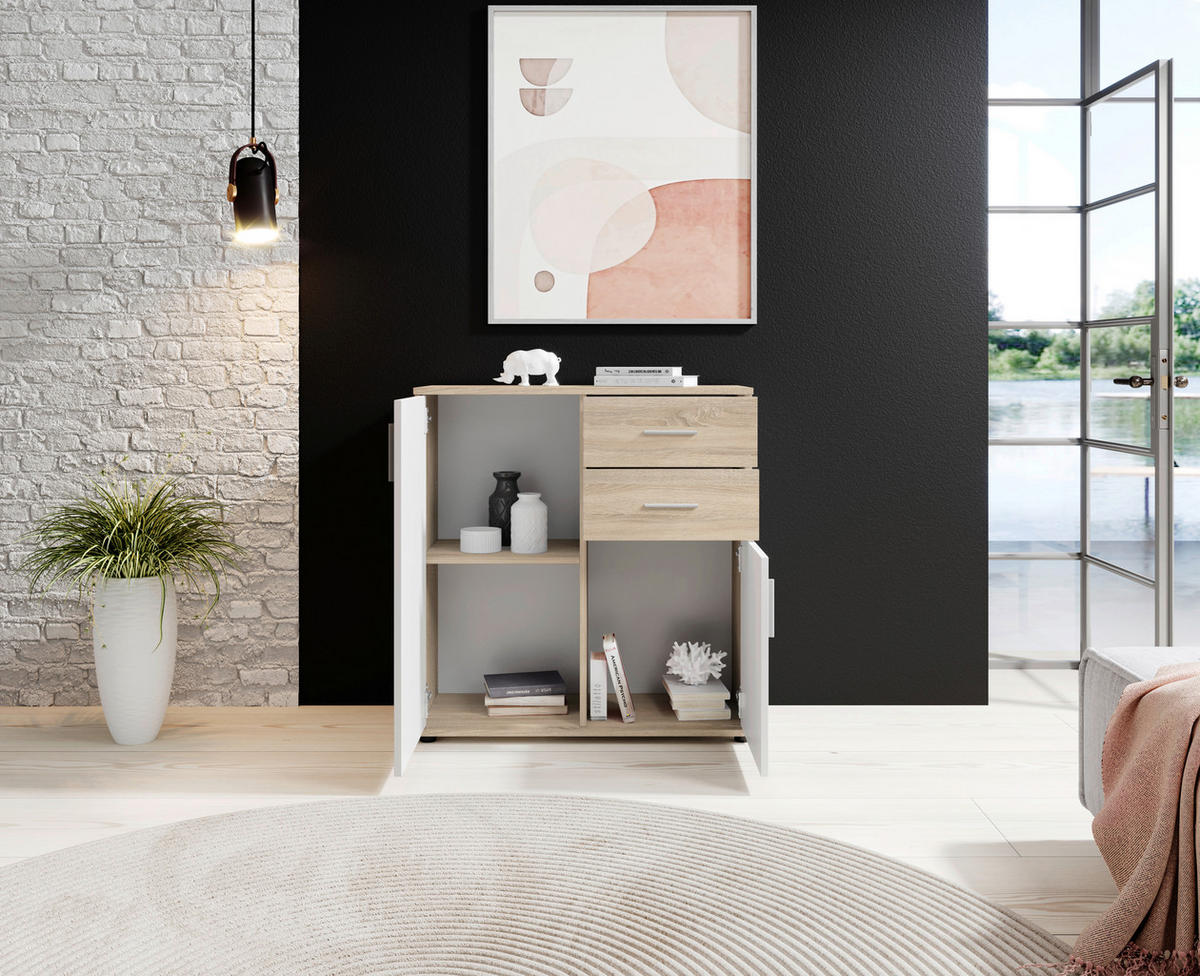 KOMMODE Bobby  in 80/82/35 cm  - Silberfarben/Schwarz, KONVENTIONELL, Holzwerkstoff/Kunststoff (80/82/35cm) - Carryhome