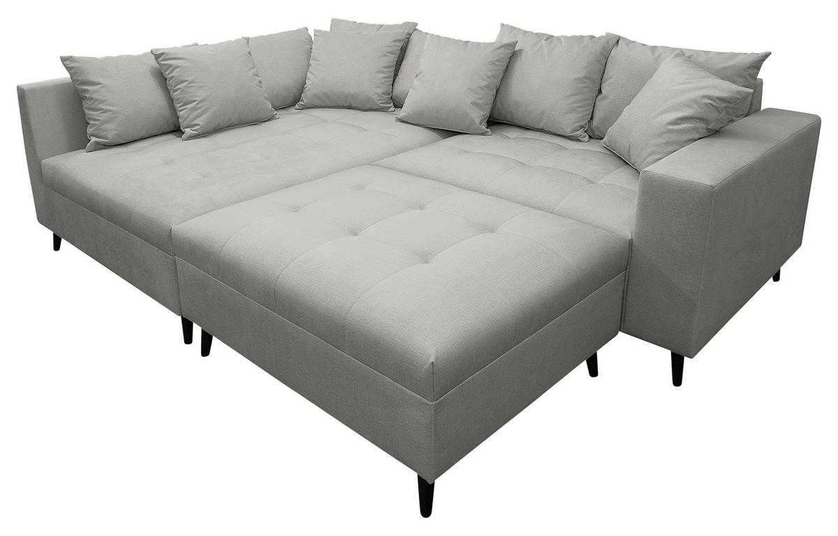 Ecksofa inkl. Hocker in Mikrofaser Grau  - Schwarz/Grau, Design, Holz/Textil (174/247cm) - MID.YOU