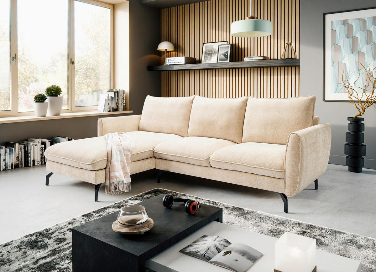 ECKSOFA TORONTO Beige Webstoff  - Beige/Schwarz, Basics, Textil/Metall (165/259cm) - MID.YOU