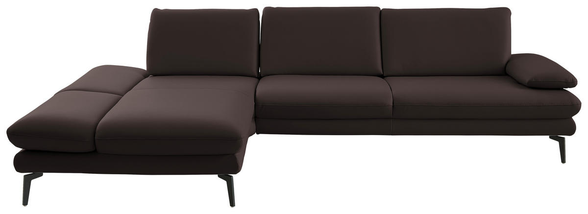 ECKSOFA in Echtleder Dunkelbraun  - Dunkelbraun/Schwarz, Design, Leder/Metall (195/308cm) - Dieter Knoll
